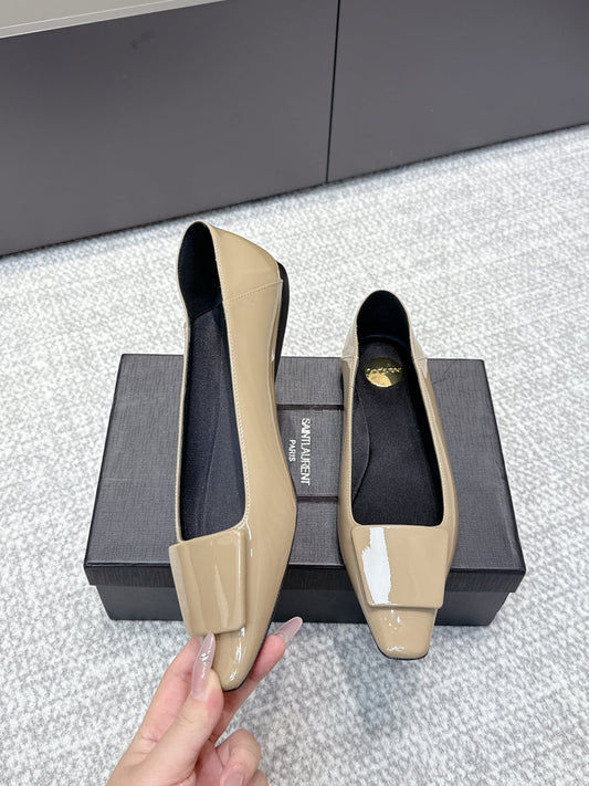YSL 25S FLAT SHOES IN DARK BEIGE LAMBSKIN - 35