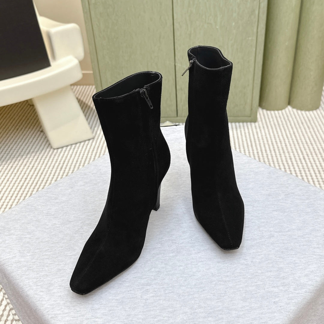 YSL 25S HEELED ANKLE BOOTS 75 MM IN BLACK SUEDE - 35