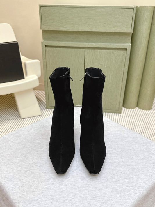 YSL 25S HEELED ANKLE BOOTS 75 MM IN BLACK SUEDE - 35