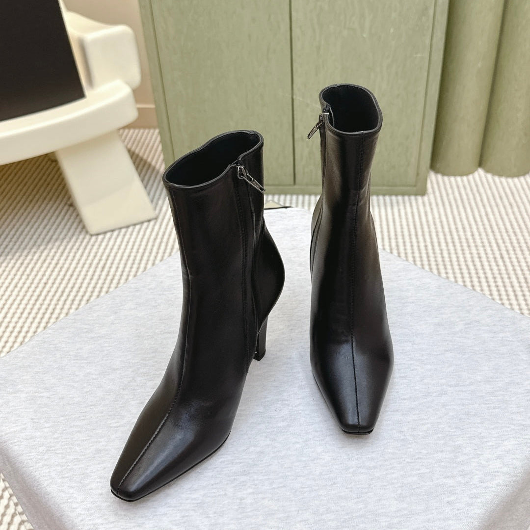 YSL 25S HEELED ANKLE BOOTS 75 MM IN BLACK LAMBSKIN - 35