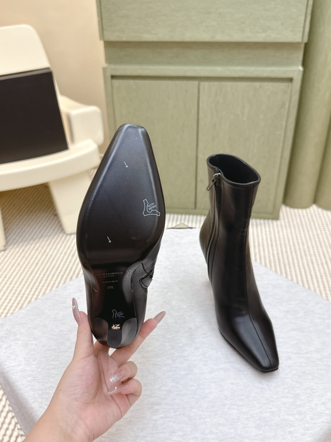 YSL 25S HEELED ANKLE BOOTS 75 MM IN BLACK LAMBSKIN - 35