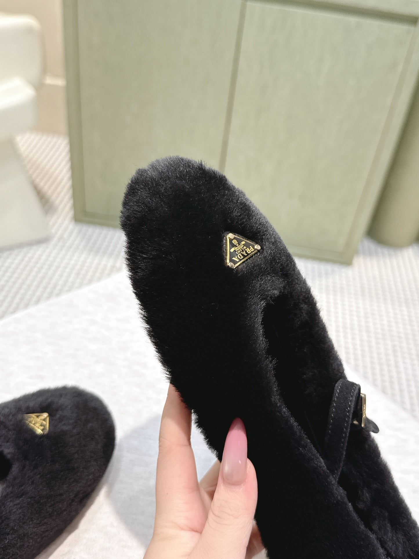 PRADA 25S MARY JANE BALLET FLATS IN BLACK FUR - 35