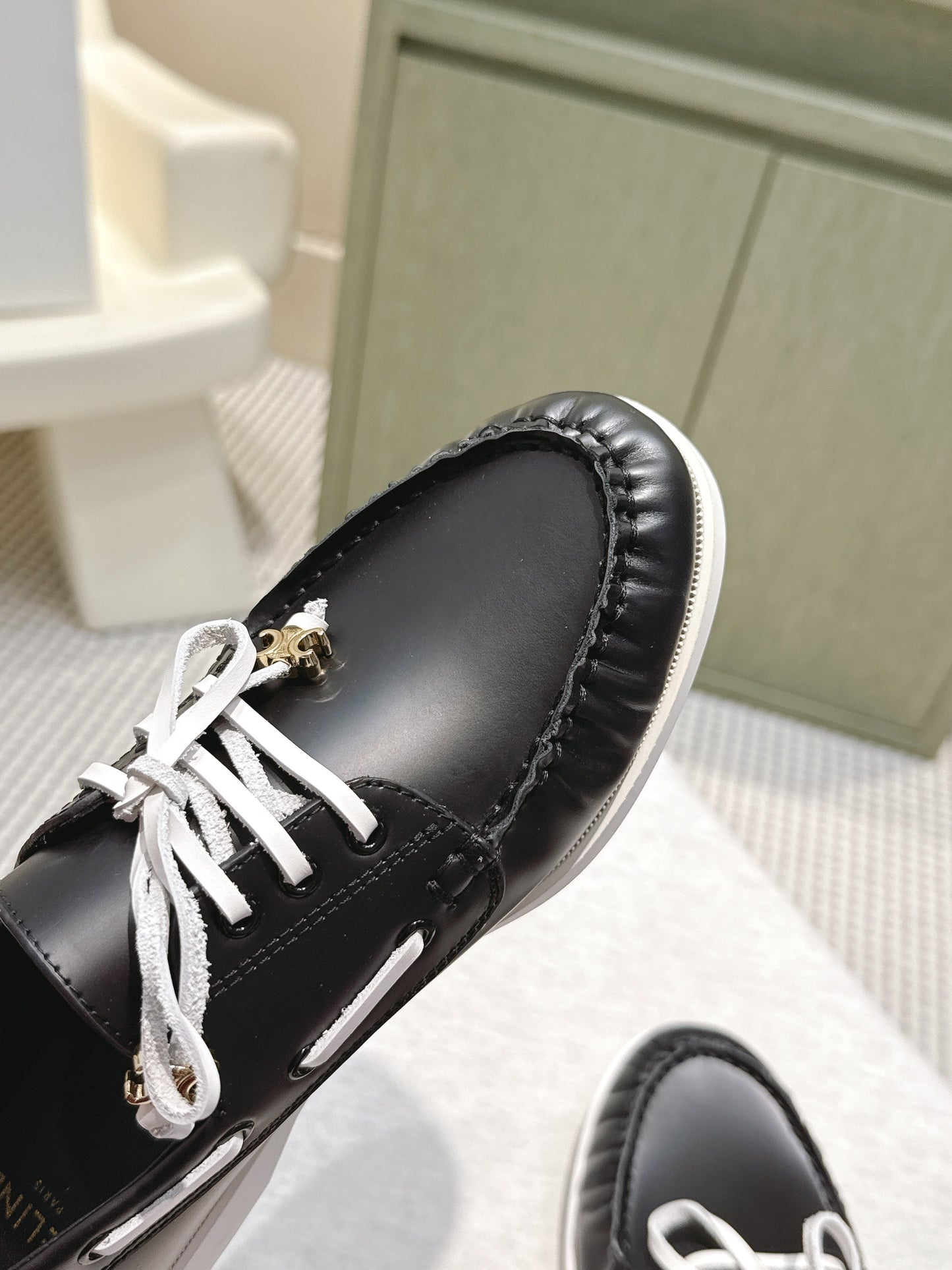 CELINE 26S LACE-UP LOAFERS IN BLACK CALFSKIN