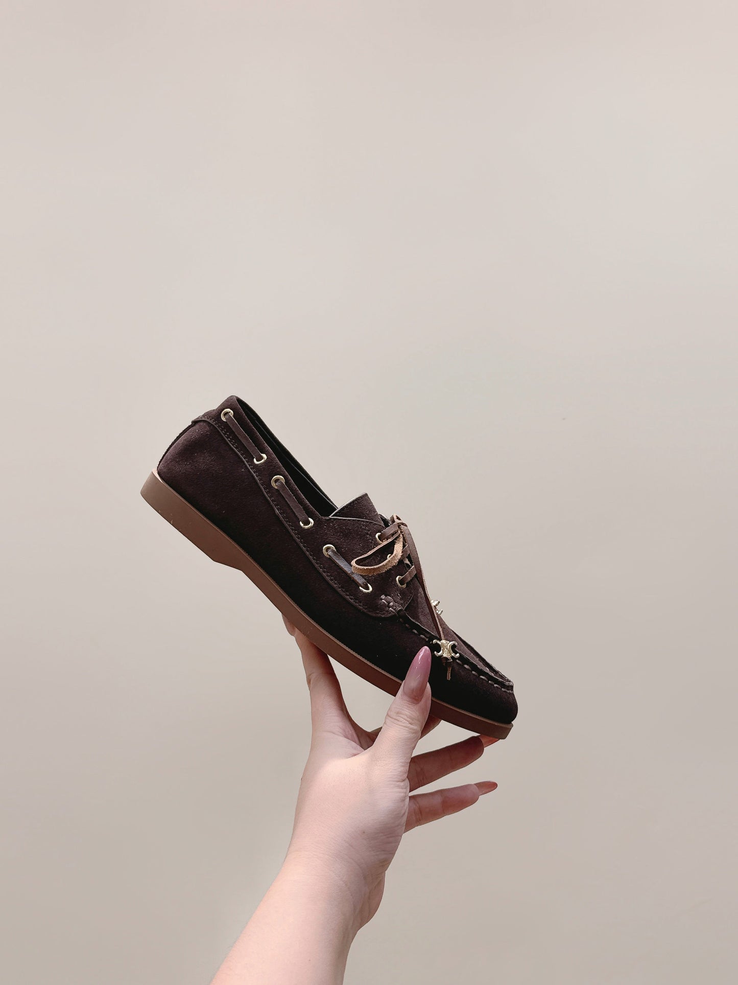 CELINE 26S LACE-UP LOAFERS IN DARK BROWN SUEDE