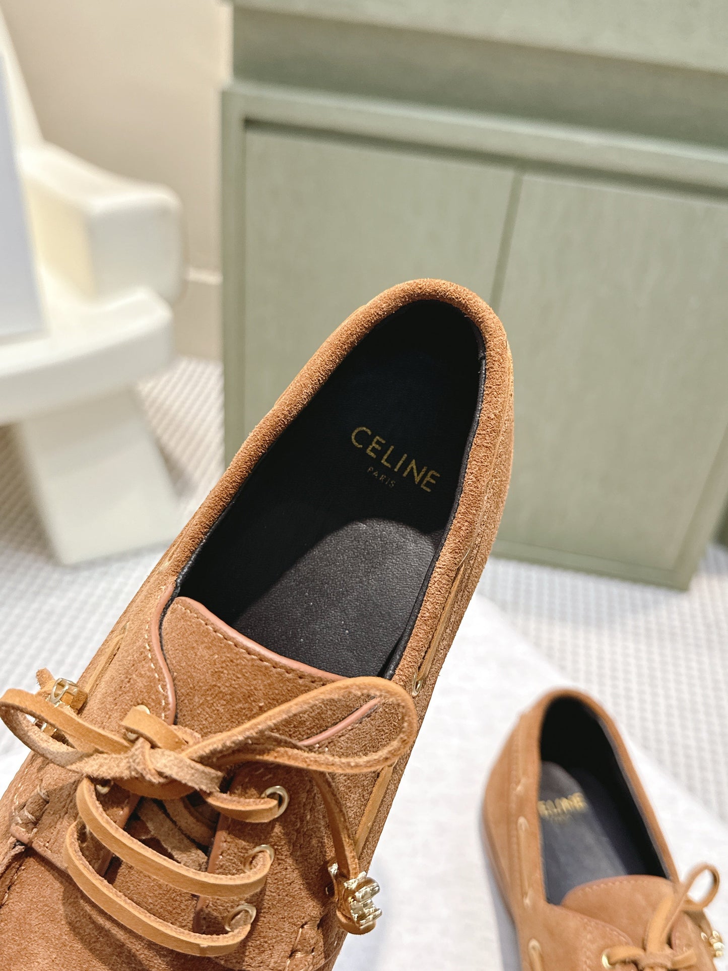 CELINE 26S LACE-UP LOAFERS IN BROWN SUEDE