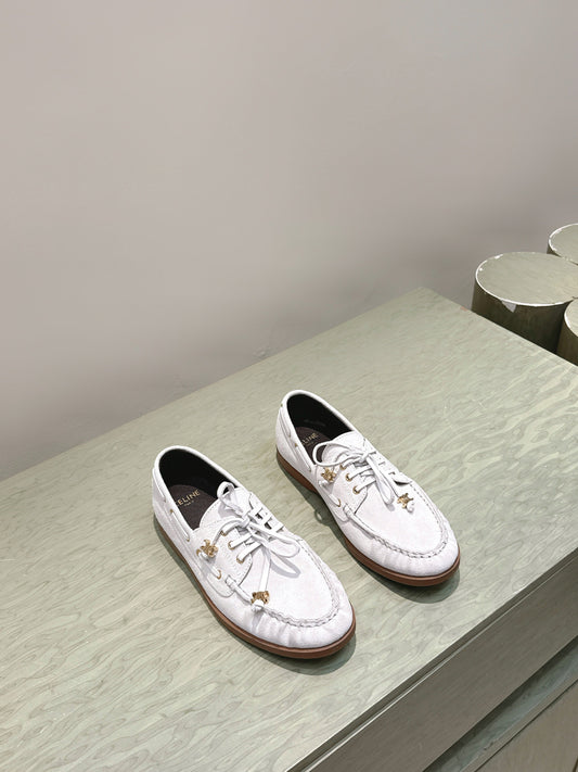 ШНУРОВАНІ ЛОФЕРИ CELINE 26S З ЗАМШІ КОЛЬОРУ СЛОНОВОЇ КІСТКИ З ВІДТІНКОМ БЕЖЕВОГО
