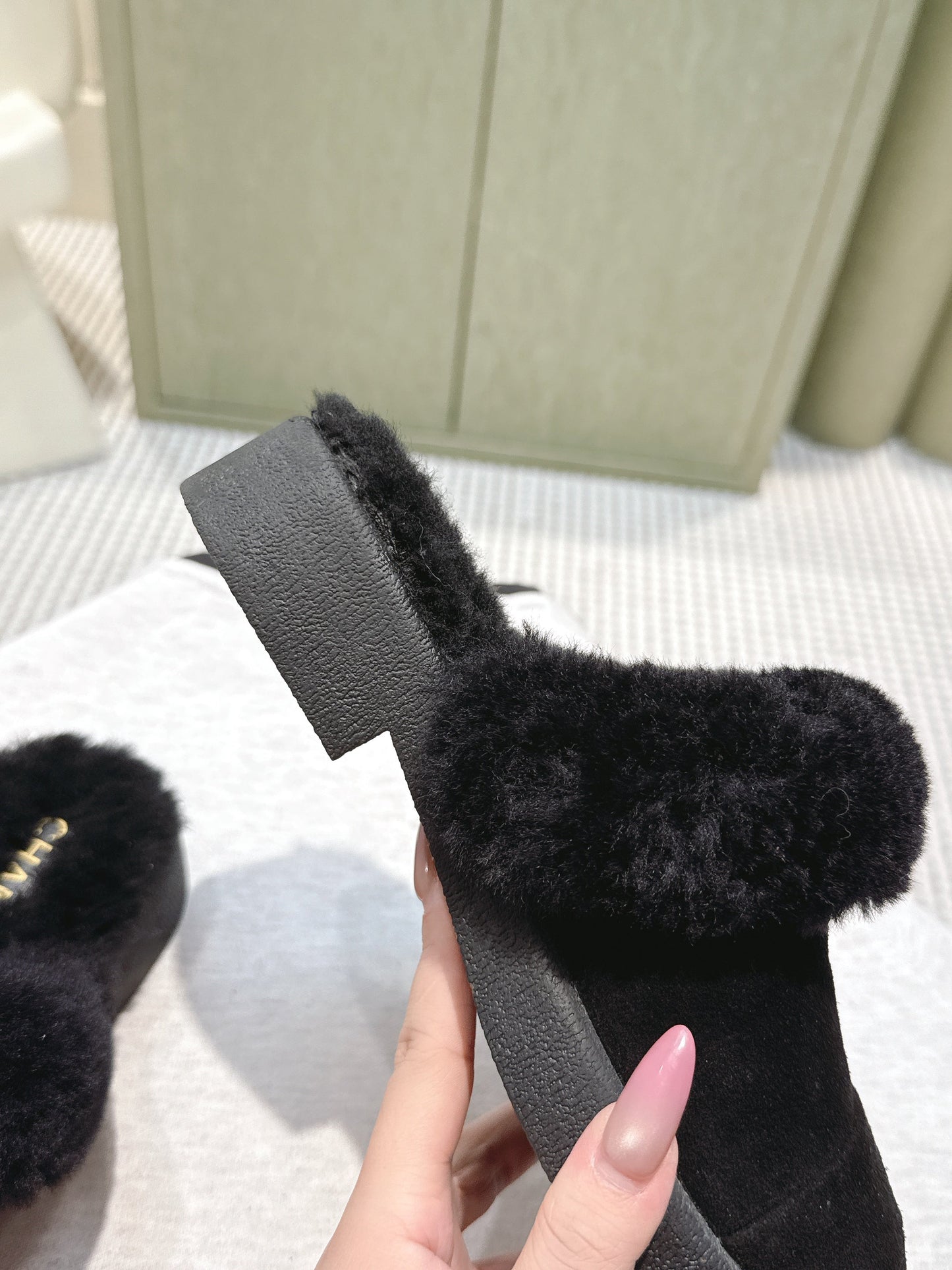 CHANEL 25S FUR-LINED MULES IN BLACK SUEDE - 35