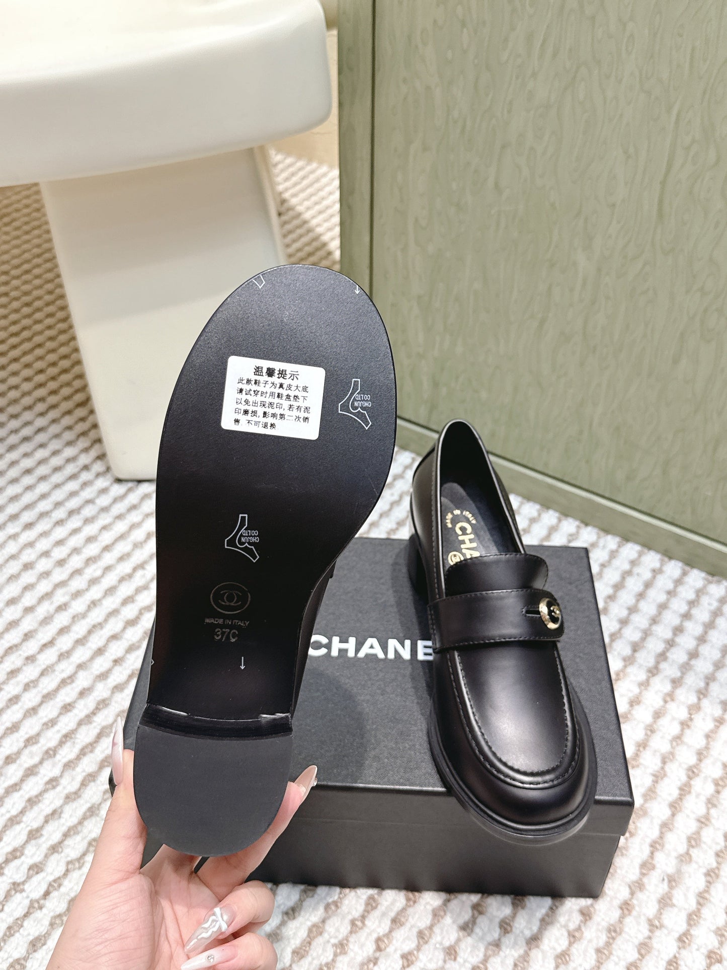 CHANEL 25S GODDESS MOCCASIN LOAFERS 65MM IN BLACK CALFSKIN GOLD HARDWARE - 35