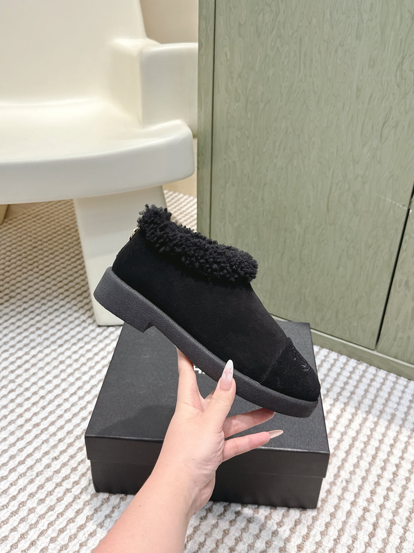 CHANEL 25S SHORT SUEDE BOOTS IN BLACK WITH SHEEPSKIN LINING - 35
