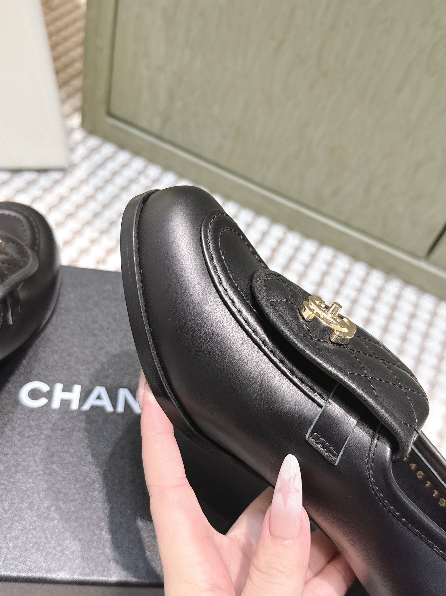 CHANEL 25S LOAFERS MOCCASIN 65MM IN BLACK CALFSKIN GOLD HARDWARE - 35