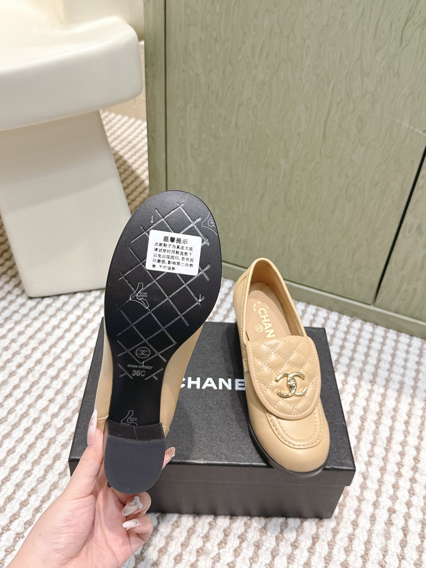 CHANEL 25S LOAFERS MOCCASIN 65MM IN WARM BEIGE CALFSKIN GOLD HARDWARE - 35