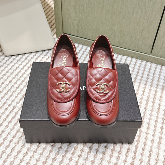 CHANEL 25S LOAFERS MOCCASIN 65MM IN BURGUNDY RED CALFSKIN GOLD HARDWARE - 35