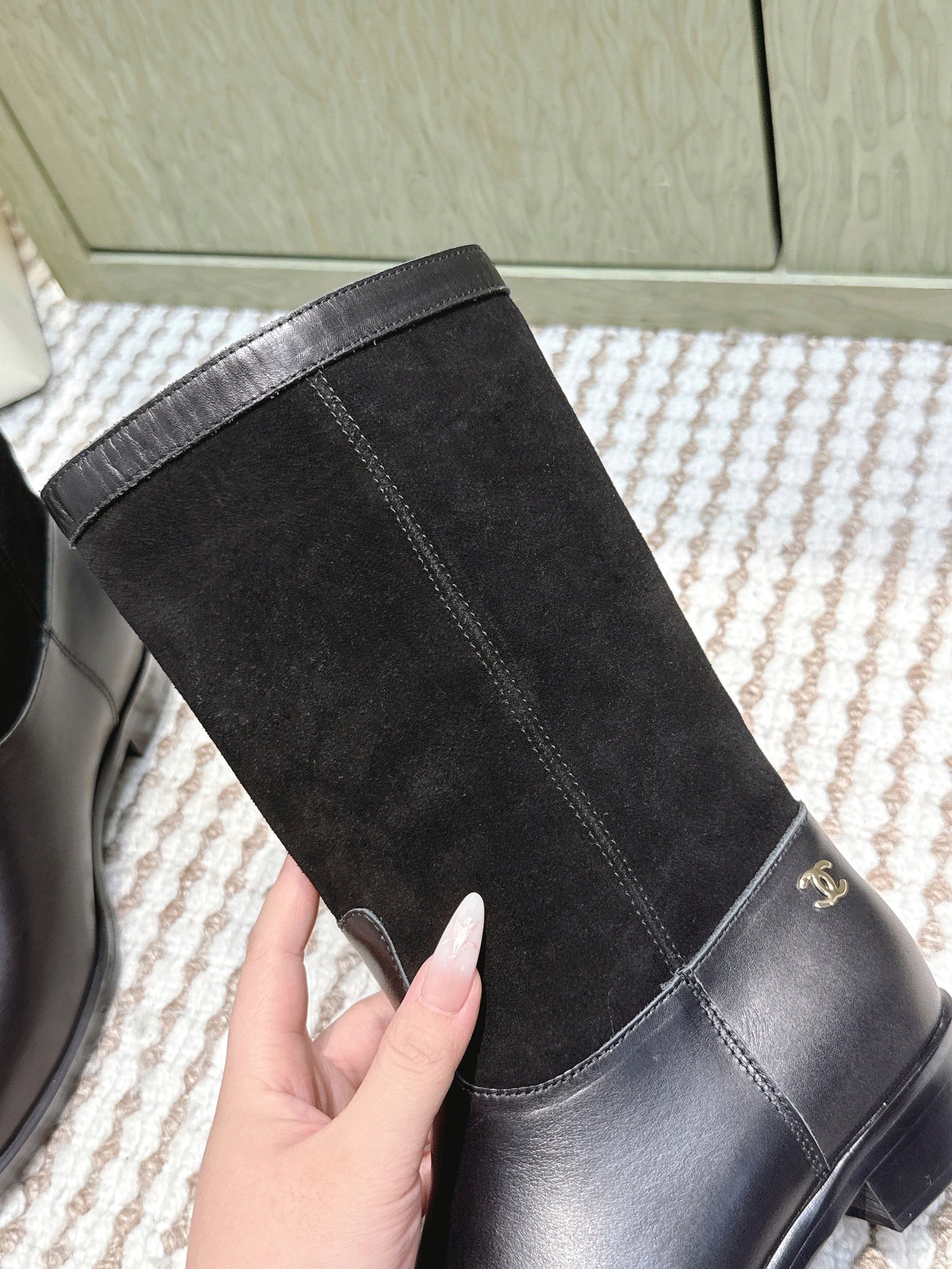 CHANEL 25S MID-CALF BOOTS IN BLACK SUEDE MIX CALFSKIN - 35