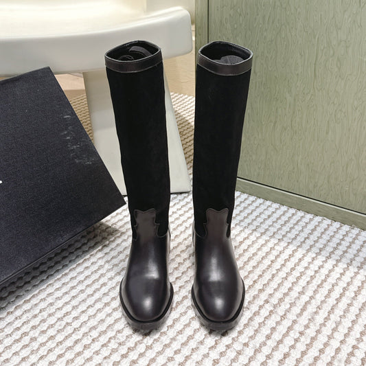 CHANEL 25S KNEE-HIGH BOOTS IN BLACK SUEDE AND CALFSKIN - 35