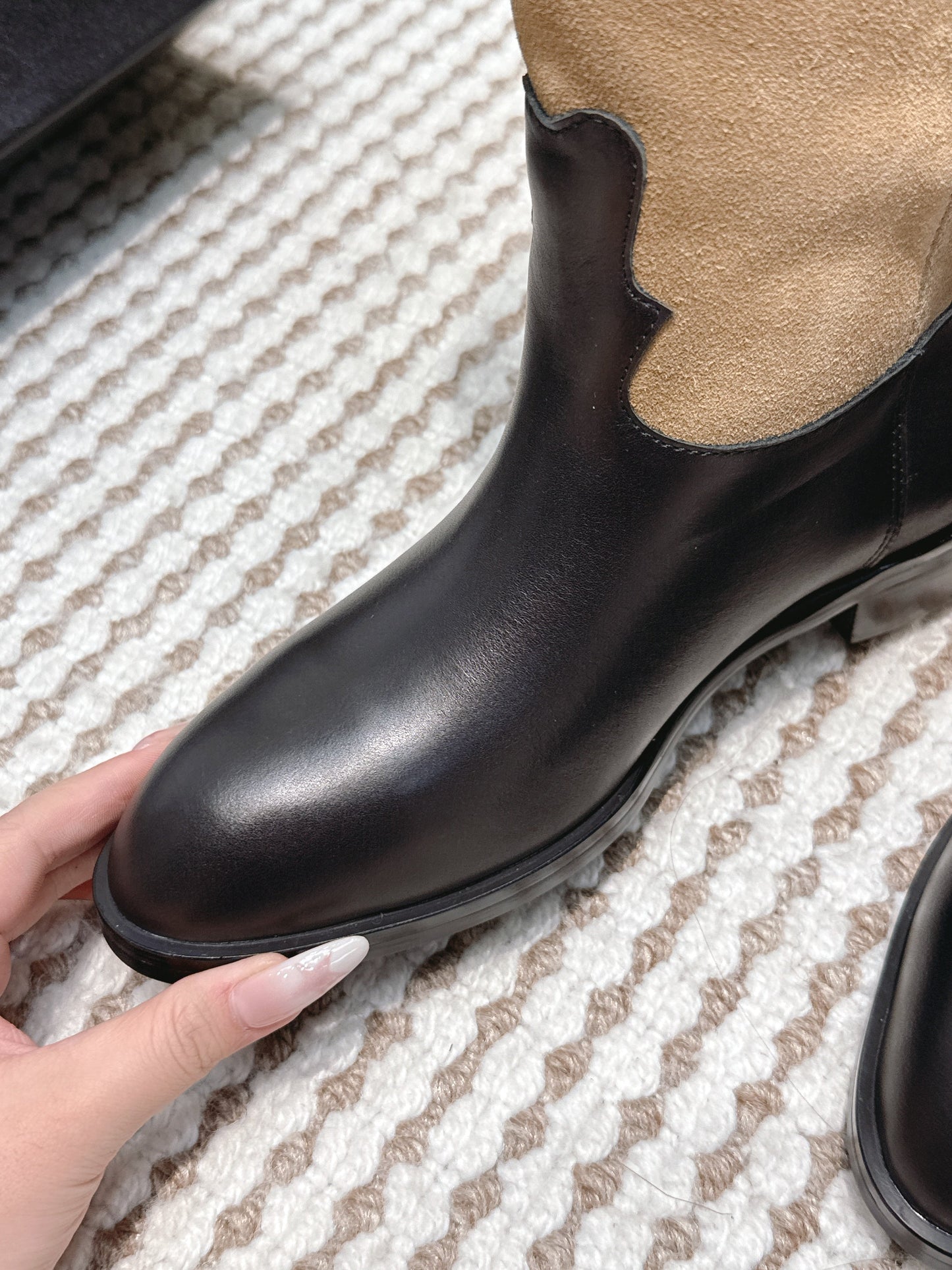 CHANEL 25S KNEE-HIGH BOOTS IN TAN BROWN SUEDE MIX BLACK CALFSKIN - 35