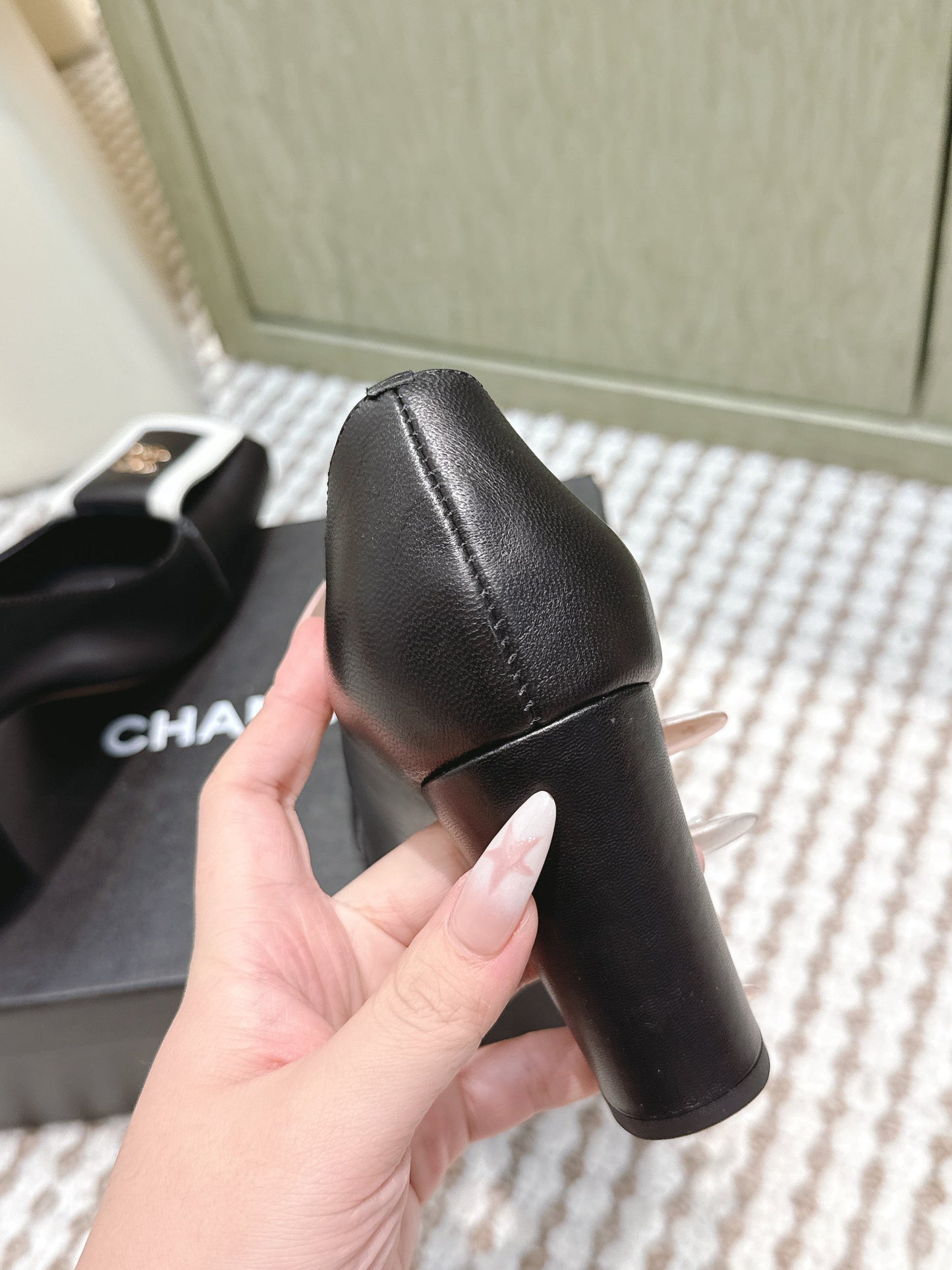CHANEL 25S SLINGBACK SHOES 90MM IN BLACK CALFSKIN SQUARE TOE GOLD HARDWARE - 35