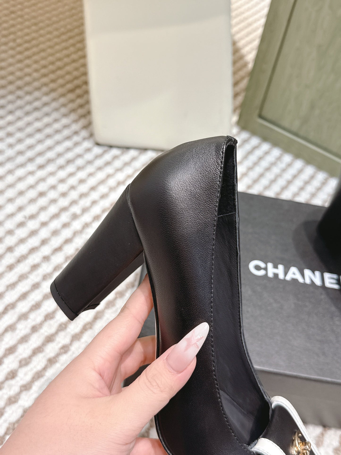 CHANEL 25S SLINGBACK SHOES 90MM IN BLACK CALFSKIN SQUARE TOE GOLD HARDWARE - 35