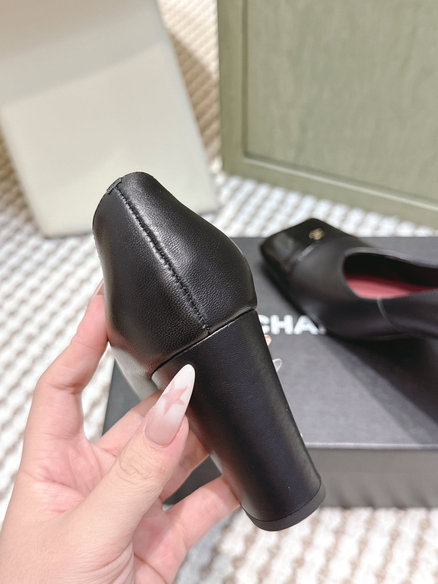 CHANEL 25S SQUARE-TOE HIGH HEELS 90MM IN BLACK CALFSKIN - 35