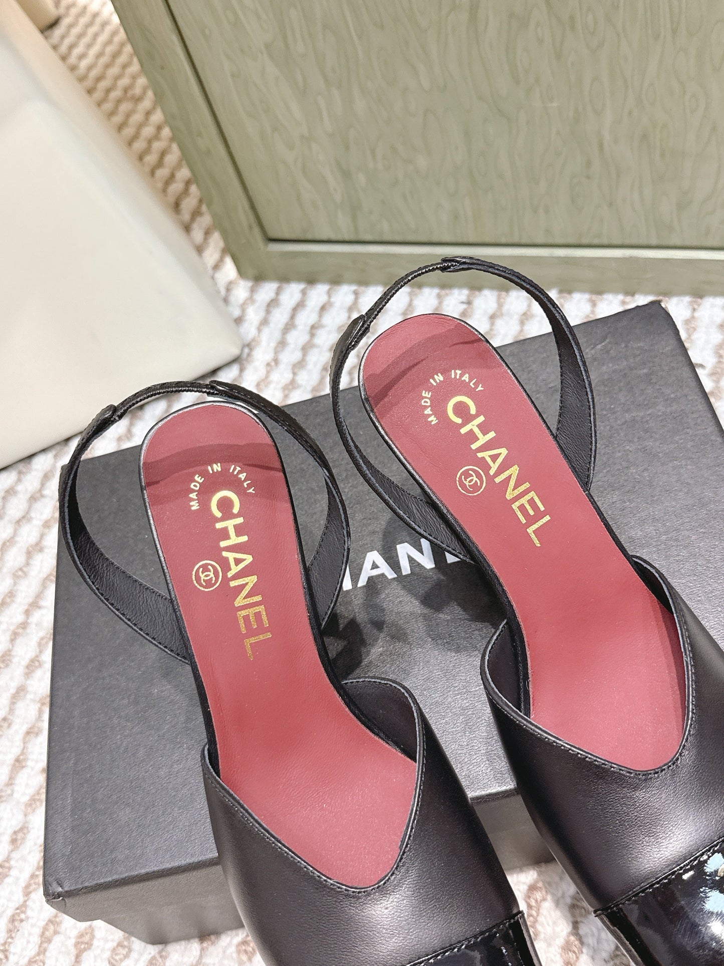 CHANEL 25S HIGH-HEELED SQUARE-TOE SLINGBACK 90MM IN BLACK CALFSKIN - 35