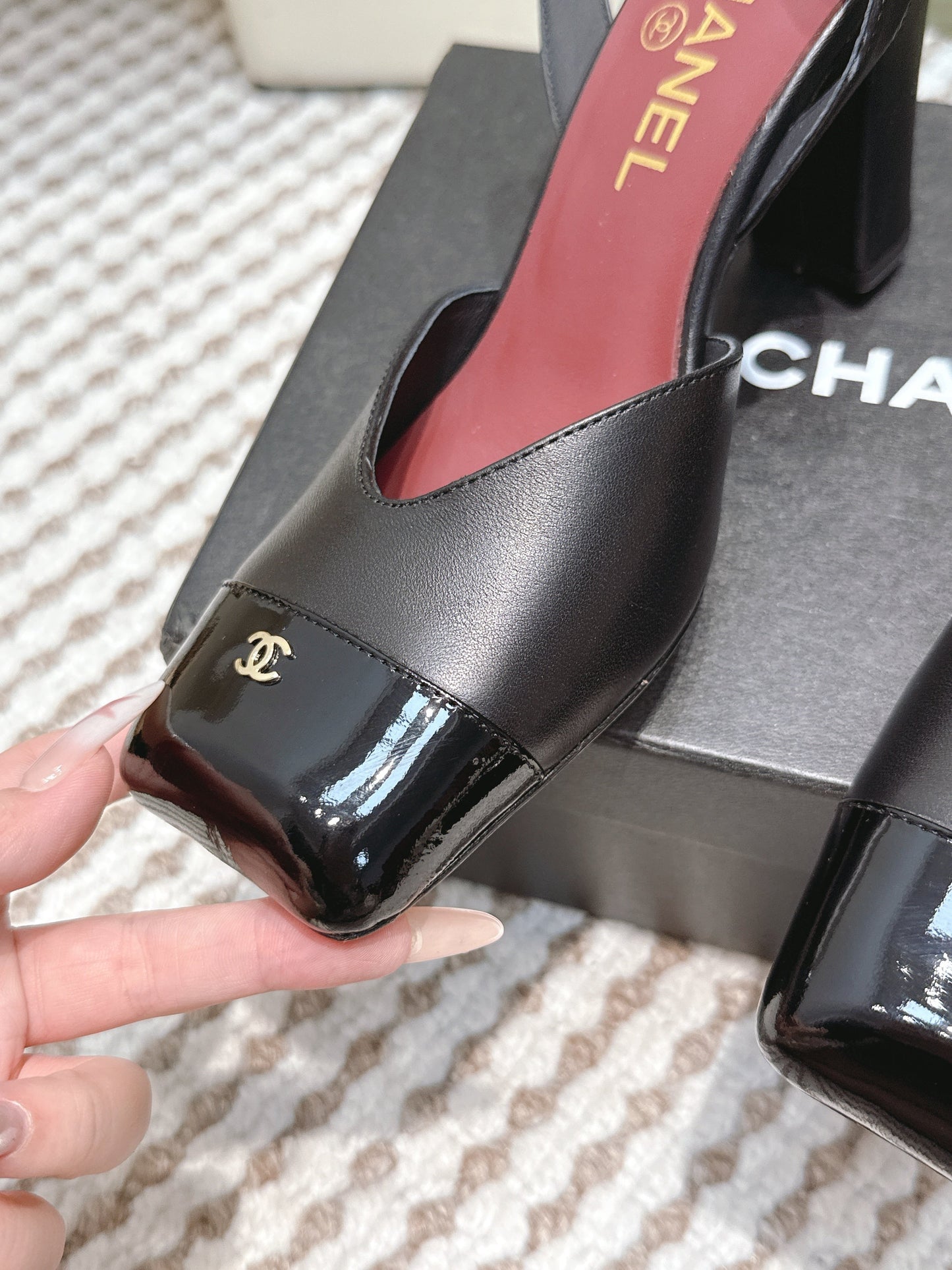 CHANEL 25S HIGH-HEELED SQUARE-TOE SLINGBACK 90MM IN BLACK CALFSKIN - 35