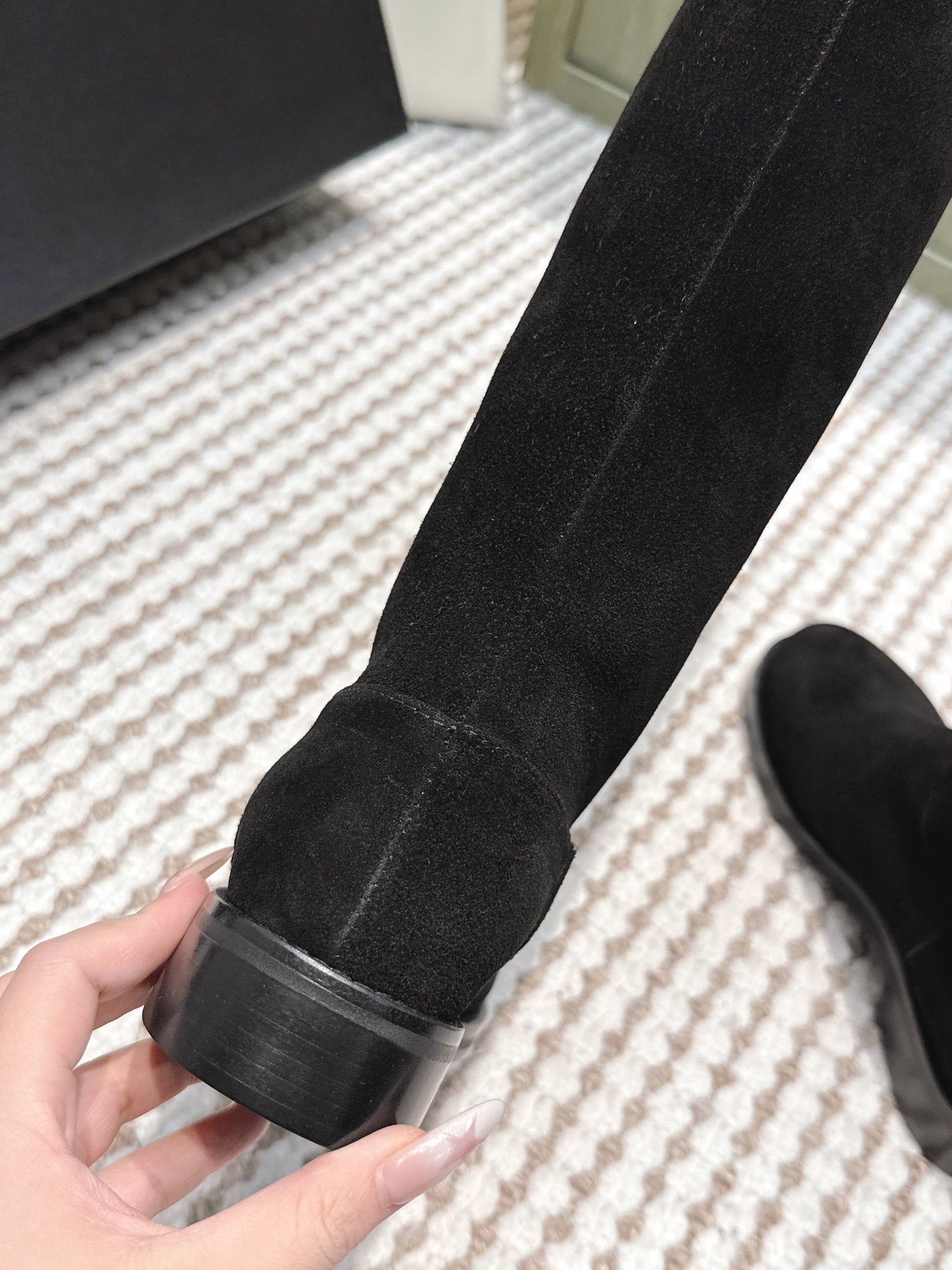 CHANEL 25S KNEE-HIGH BOOTS IN BLACK SUEDE GOLD HARDWARE - 35