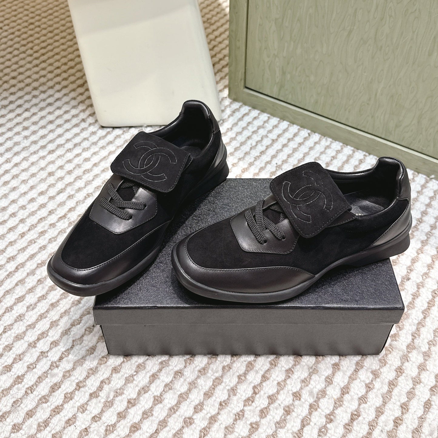 CHANEL 25S SNEAKERS 35MM IN BLACK SUEDE WITH VELCRO STRAPS - 35