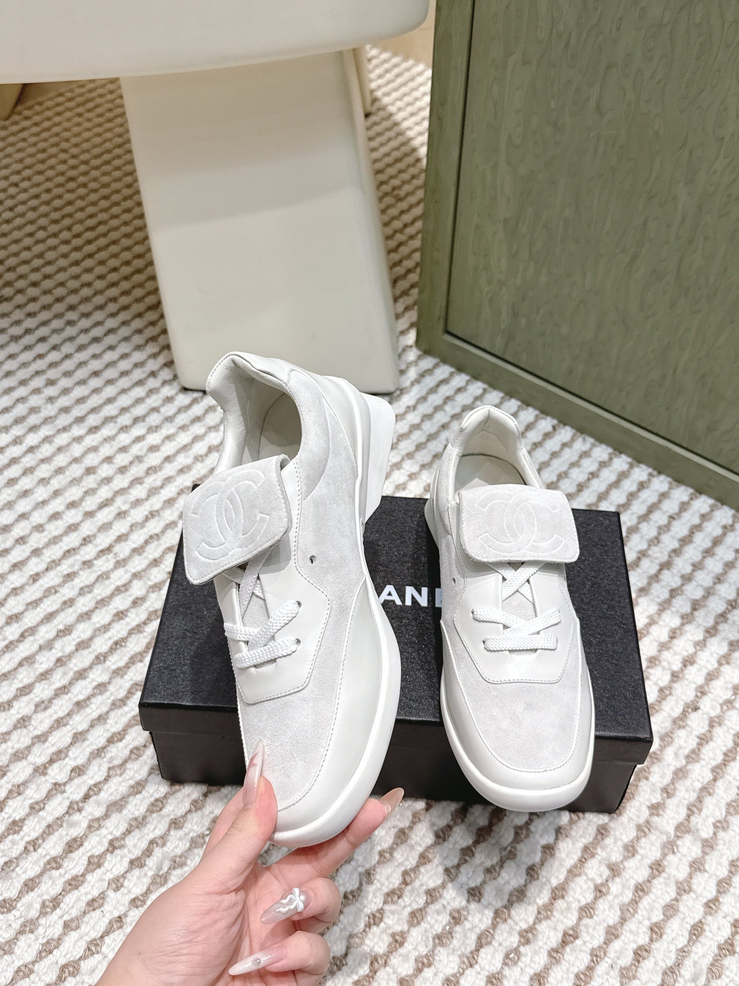 CHANEL 25S SNEAKERS 35MM IN GREIGE SUEDE WITH VELCRO STRAPS - 35