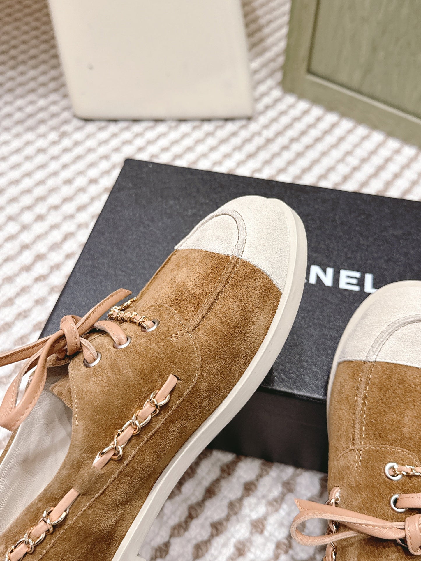 CHANEL 25S MOCCASINS IN BROWN AND LIGHT GREY SUEDE - 35