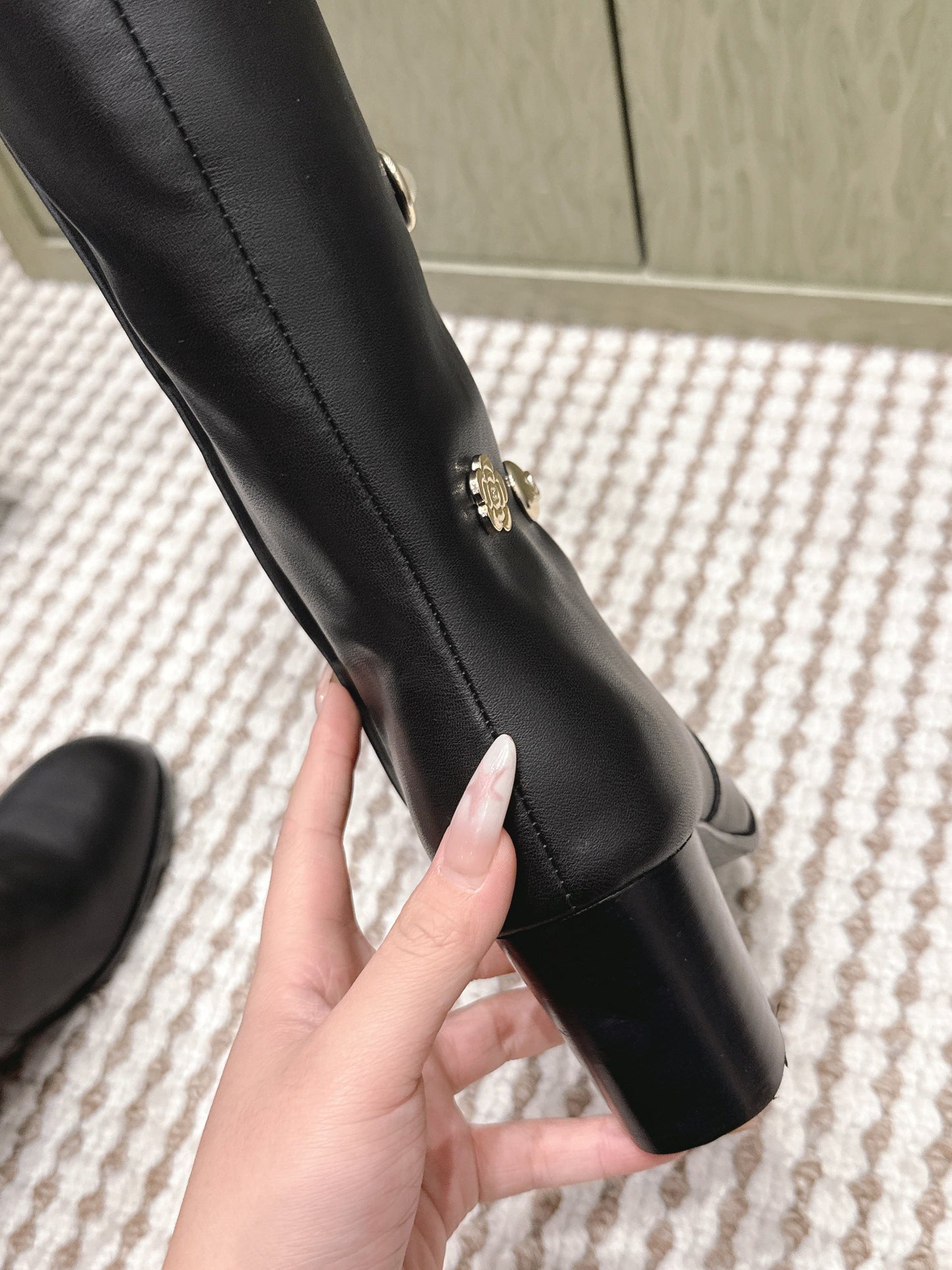 CHANEL 25S KNEE-HIGH BOOTS IN BLACK CALFSKIN WITH RHINESTONES - 35