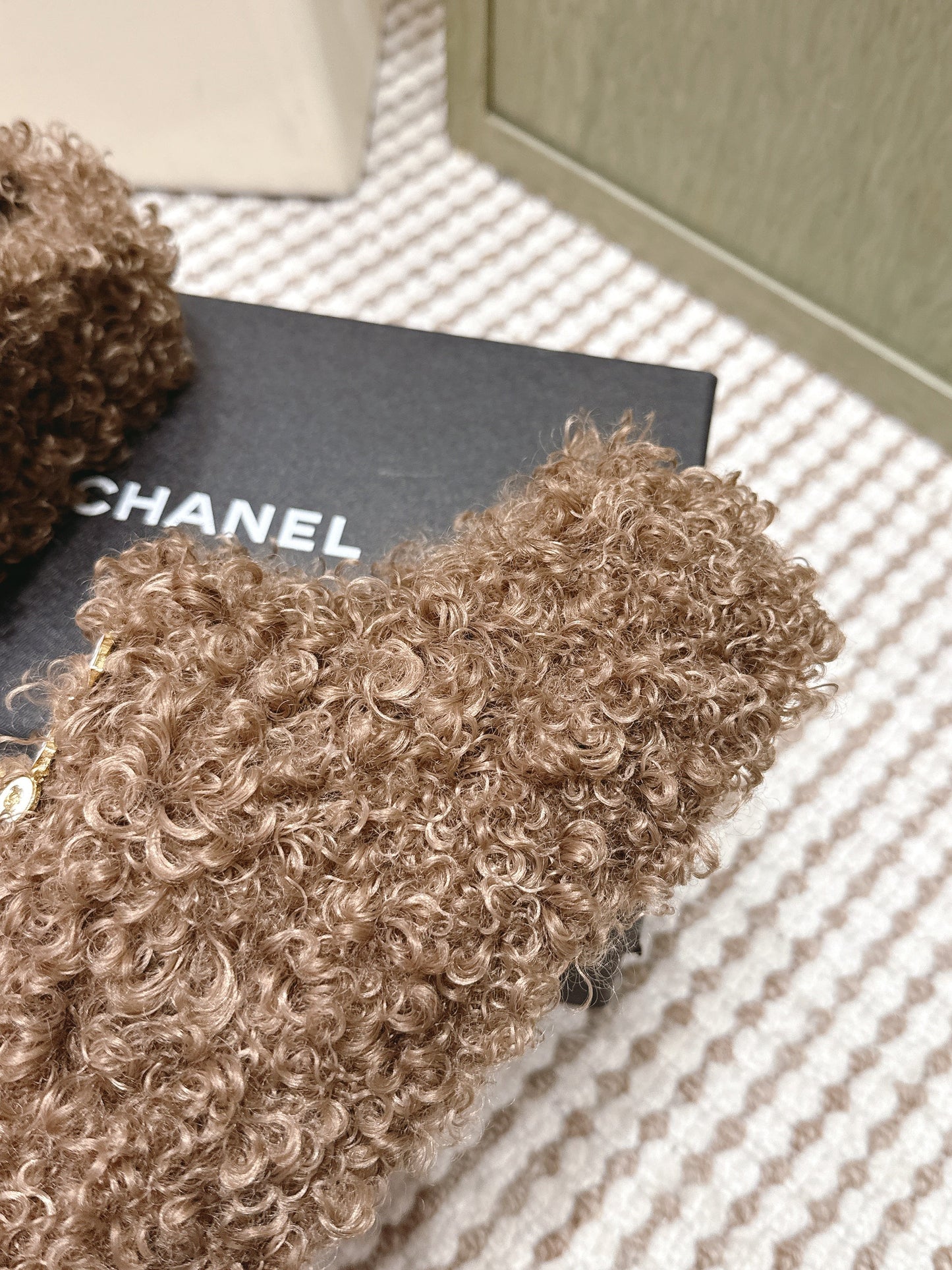 CHANEL 25S CLASSIC FURRY SLIDES IN BROWN WITH DOUBLE C LOGO - 35