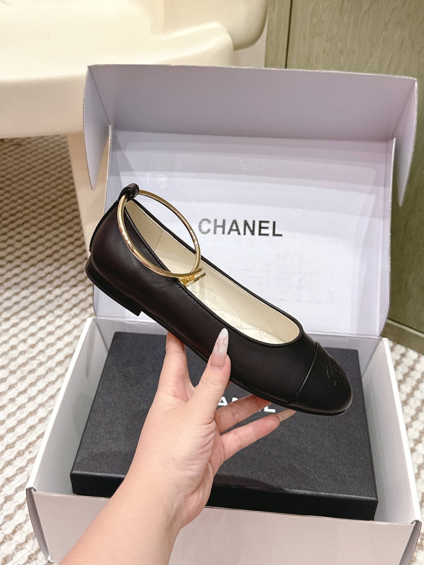 CHANEL 25S BALLERINA SHOES IN BLACK CALFSKIN GOLD HARDWARE - 35