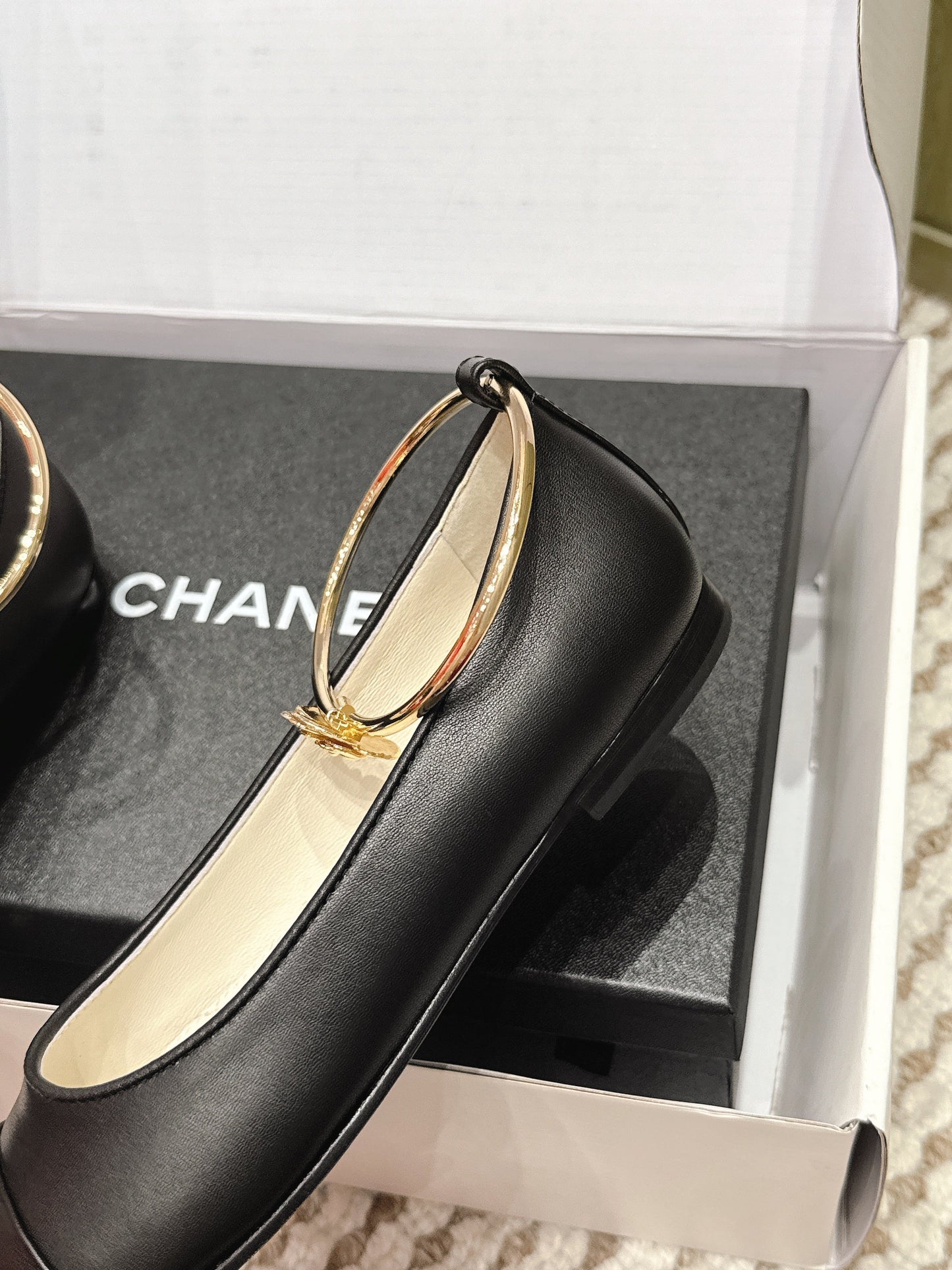 CHANEL 25S BALLERINA SHOES IN BLACK CALFSKIN GOLD HARDWARE - 35