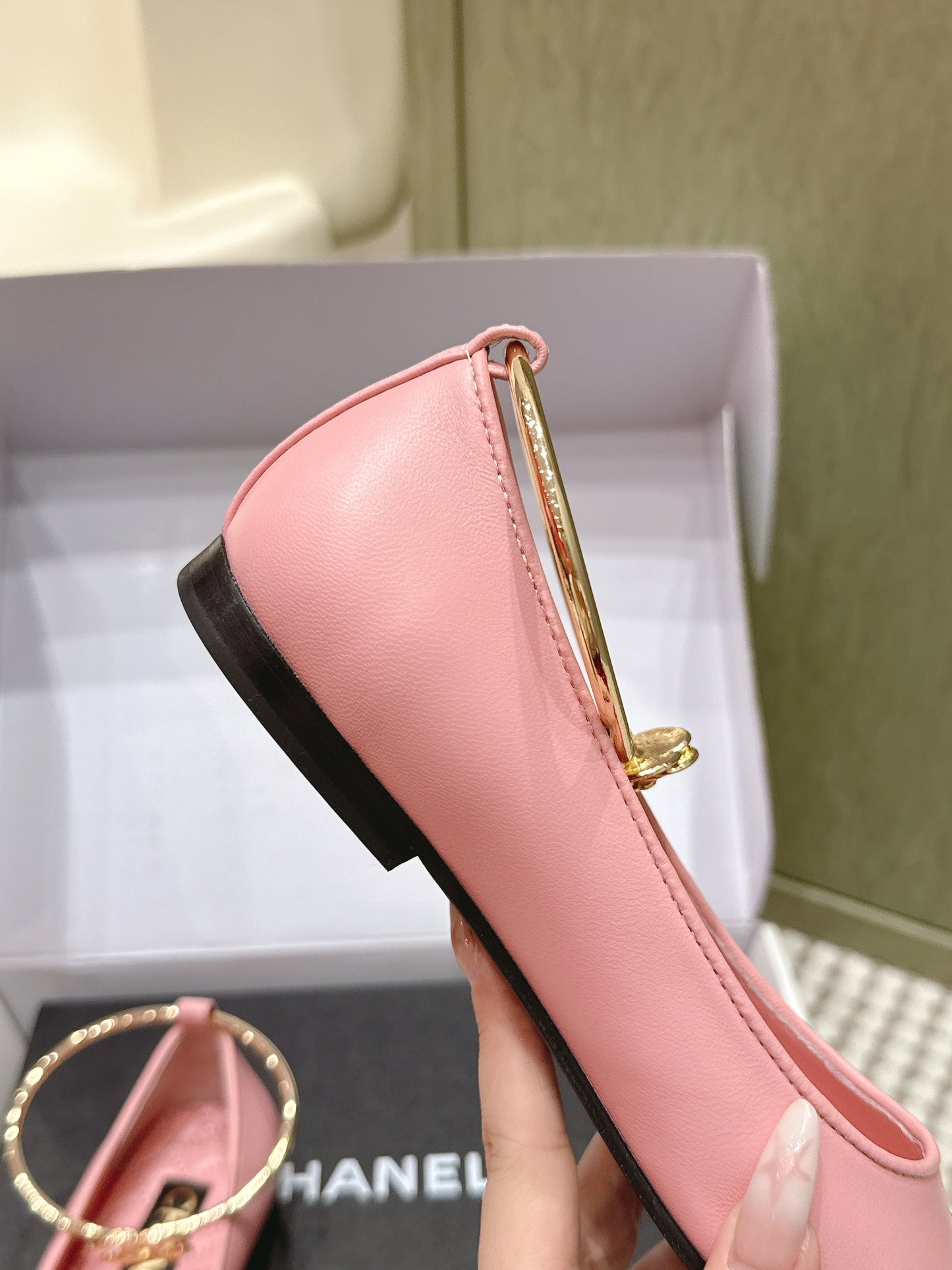 CHANEL 25S BALLERINA SHOES IN PINK AND BLACK CALFSKIN GOLD HARDWARE - 35