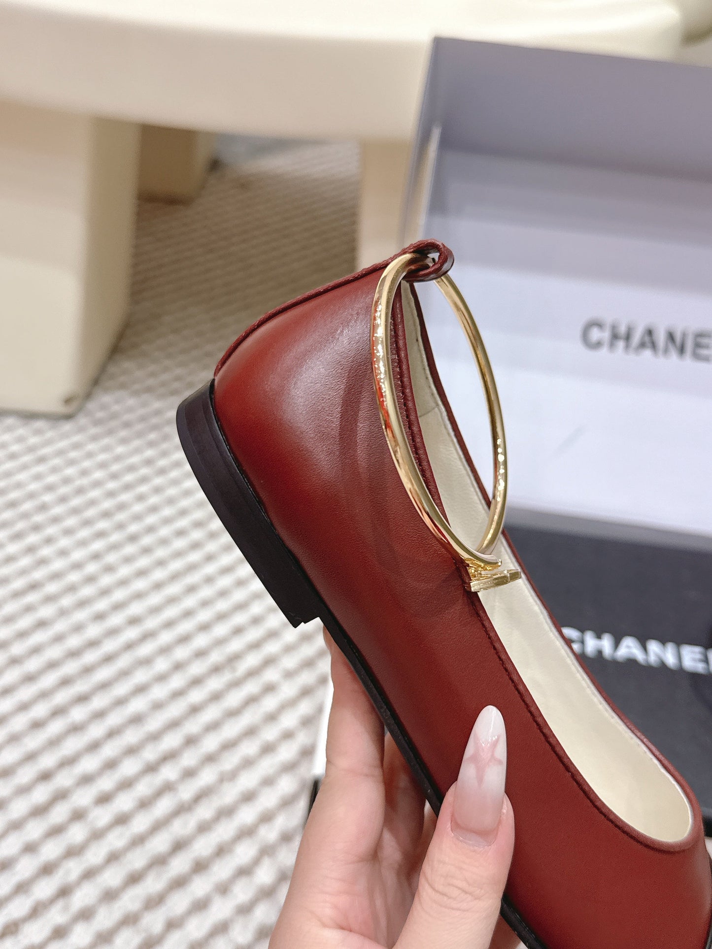 CHANEL 25S BALLERINA SHOES IN MAROON RED AND BLACK CALFSKIN GOLD HARDWARE - 35