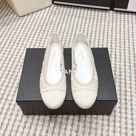 БАЛЕТКИ CHANEL 26S З БІЛОЇ СІТКИ ТА ТКАНИНИ