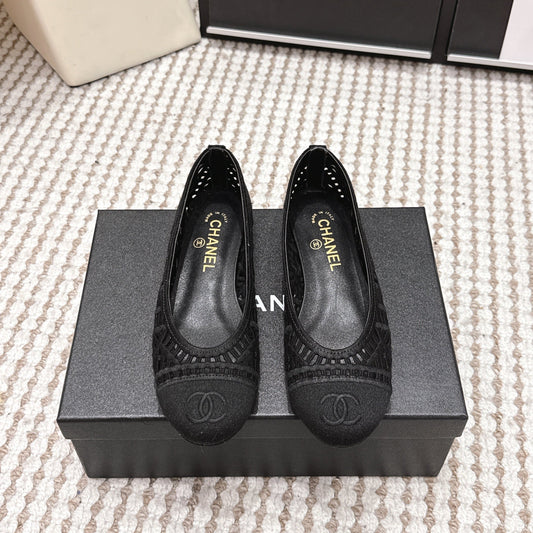 БАЛЕТКИ CHANEL 26S З ЧОРНОЇ СІТКИ ТА ТКАНИНИ