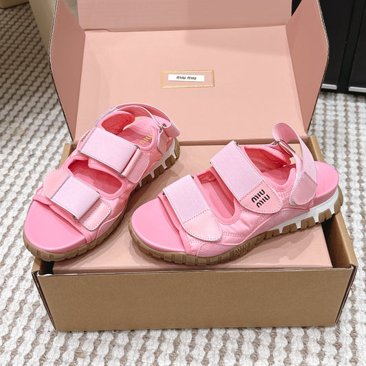 БОСОНІЖКИ MIUMIU 26S НА ЛИПУЧКАХ З РОЖЕВОЇ ТЕЛЯЧОЇ ШКІРИ ТА НЕЙЛОНУ З ФУРНІТУРОЮ СРІБНОГО КОЛЬОРУ
