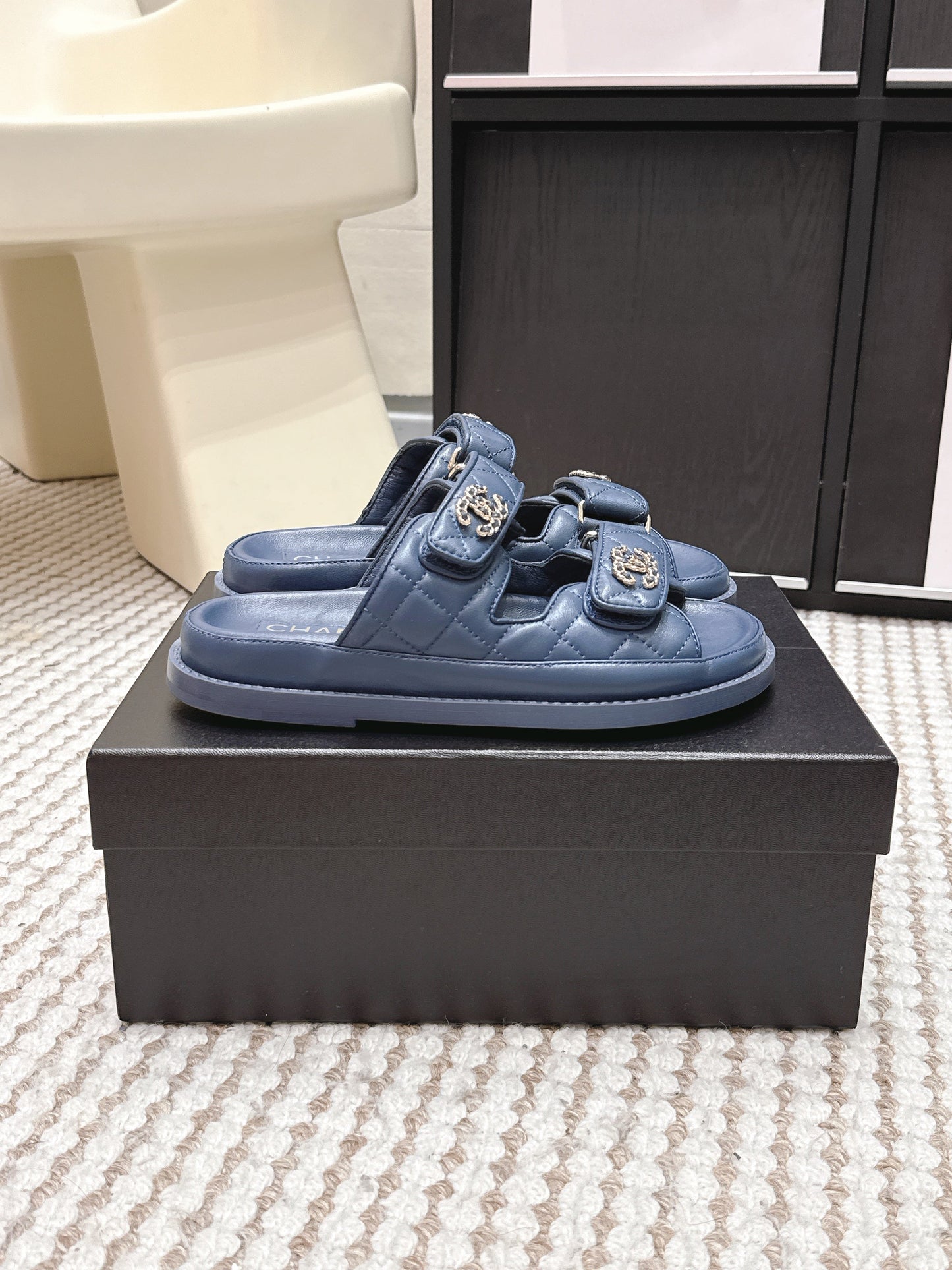 CHANEL 26S SANDALS IN SLATE BLUE CALFSKIN