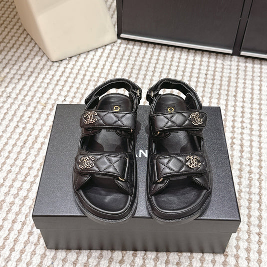 САНДАЛІ CHANEL 26S QUILTED DAD З ЧОРНОЇ ТЕЛЯЧОЇ ШКІРИ