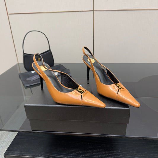 YSL 25S SLINGBACK HIGH HEELS 90 MM IN DARK ORANGE LAMBSKIN WITH GOLD HARDWARE STYLE 4 - 35