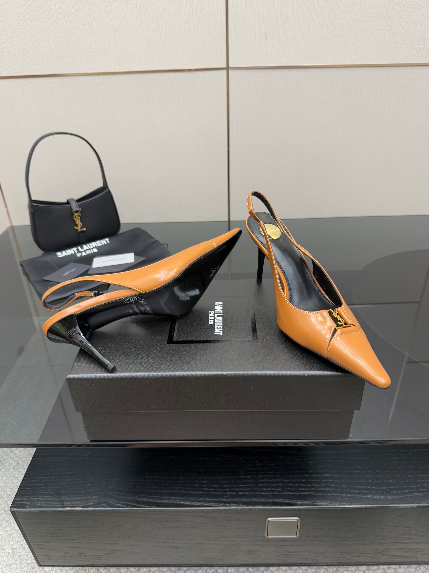 YSL 25S SLINGBACK HIGH HEELS 90 MM IN DARK ORANGE LAMBSKIN WITH GOLD HARDWARE STYLE 4 - 35