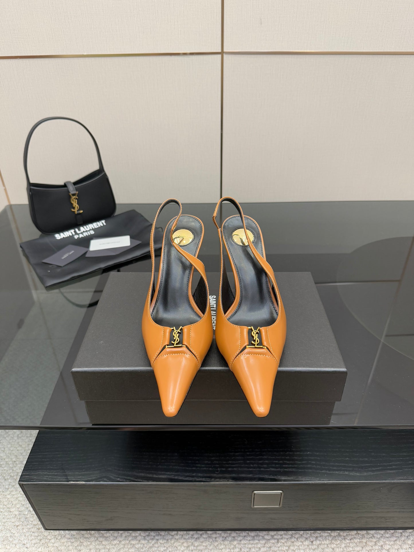 YSL 25S SLINGBACK HIGH HEELS 90 MM IN DARK ORANGE LAMBSKIN WITH GOLD HARDWARE STYLE 4 - 35