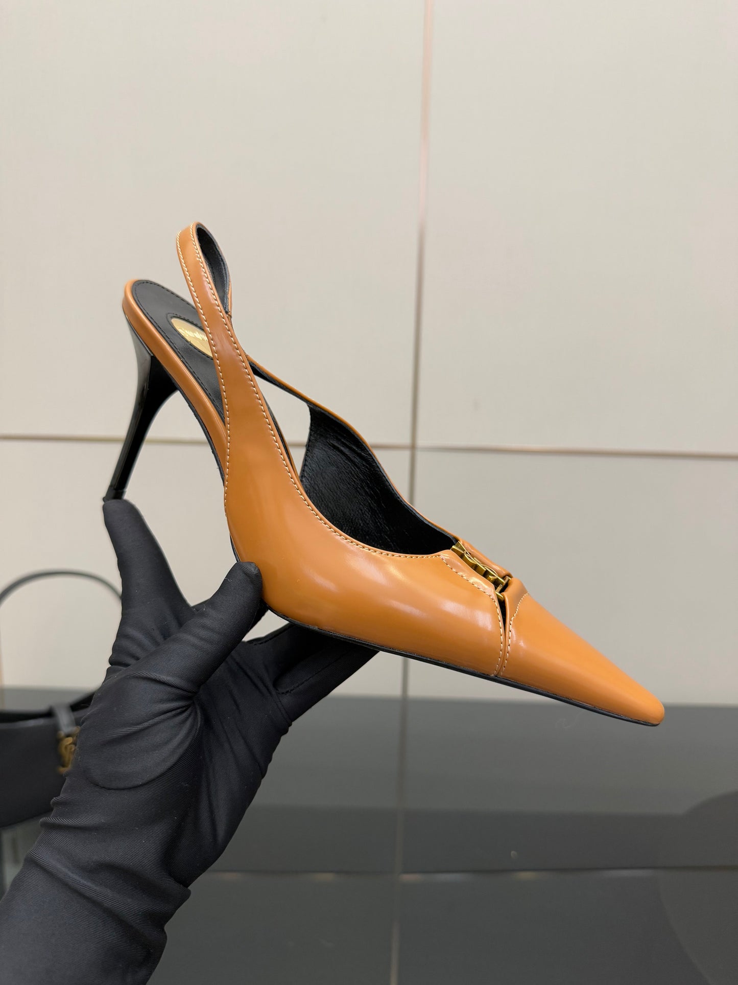 YSL 25S SLINGBACK HIGH HEELS 90 MM IN DARK ORANGE LAMBSKIN WITH GOLD HARDWARE STYLE 4 - 35