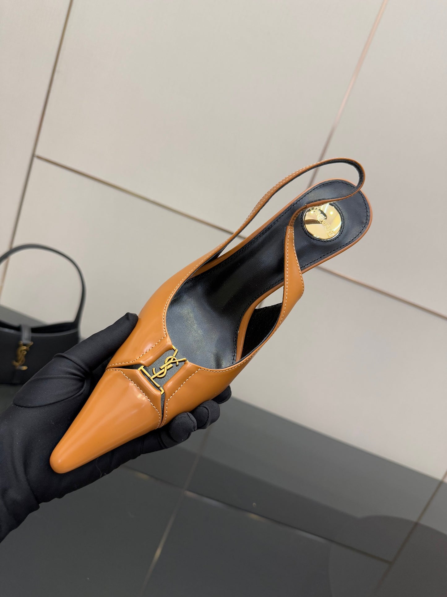 YSL 25S SLINGBACK HIGH HEELS 90 MM IN DARK ORANGE LAMBSKIN WITH GOLD HARDWARE STYLE 4 - 35