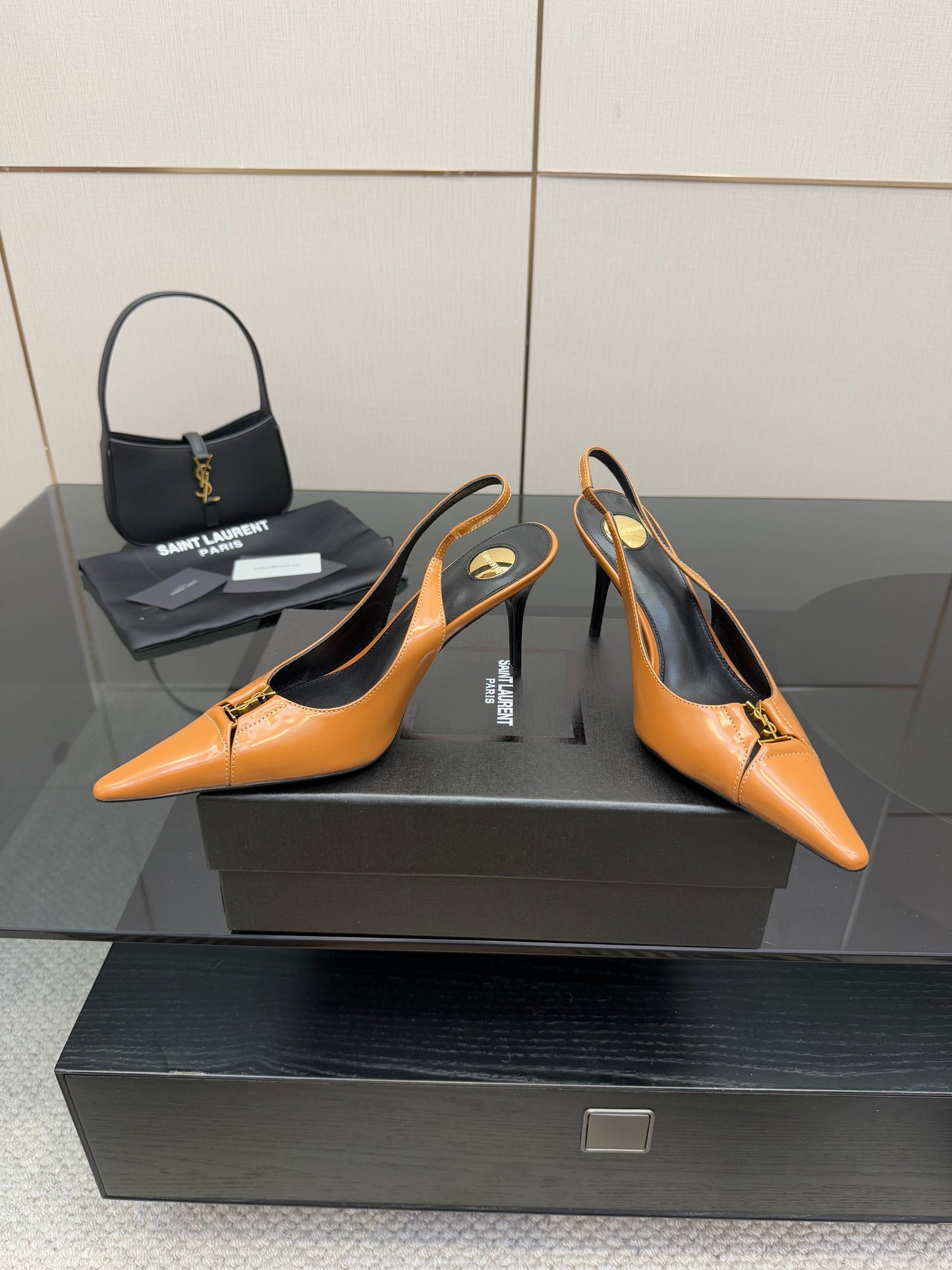 YSL 25S SLINGBACK HIGH HEELS 90 MM IN DARK ORANGE LAMBSKIN WITH GOLD HARDWARE STYLE 4 - 35