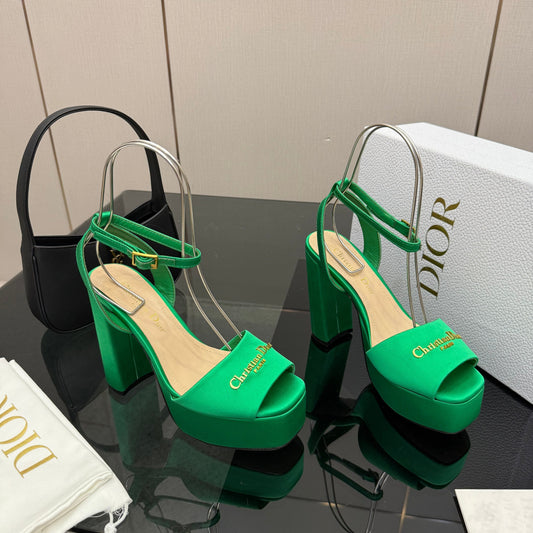 БОСОНІЖКИ DIOR 26S НА ВИСОКИХ ПІДБОРАХ 120 ММ ІЗ ЗЕЛЕНОГО АТЛАСУ