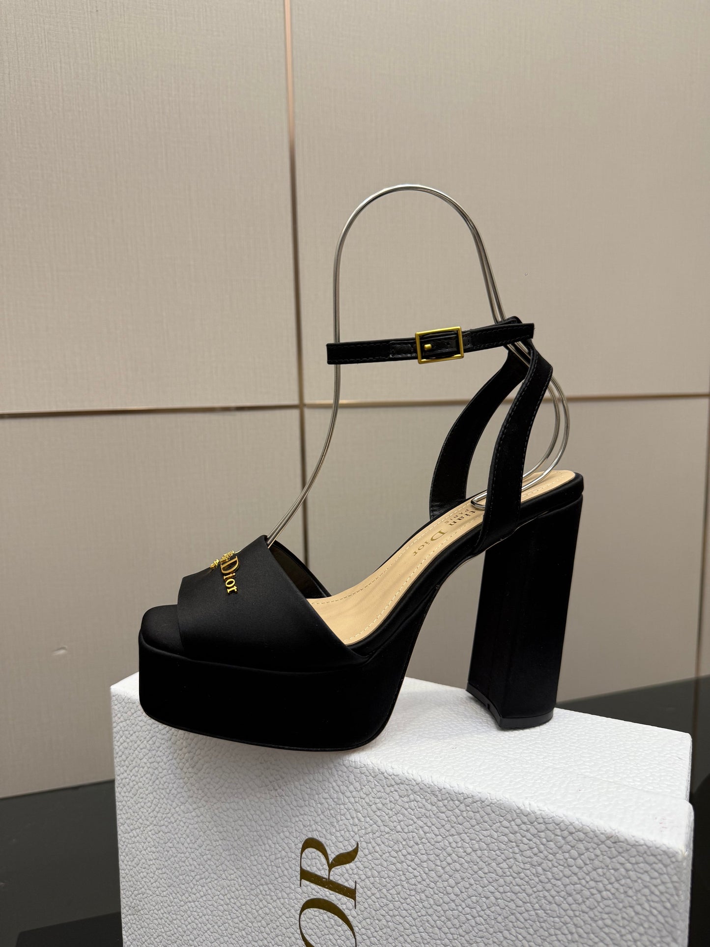 DIOR 26S HIGH HEEL SANDALS 120 MM IN BLACK SATIN