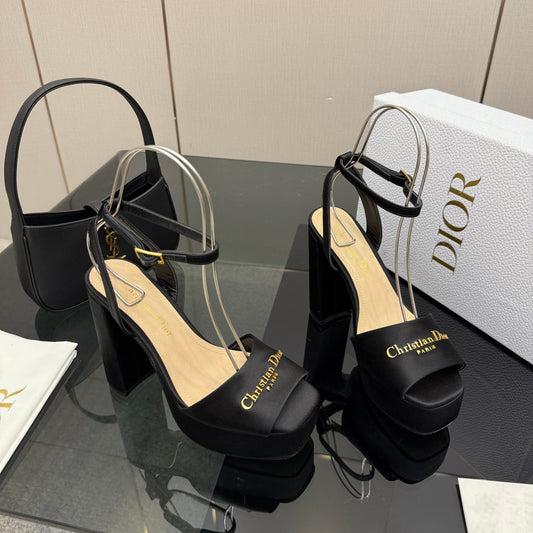 БОСОНІЖКИ DIOR 26S НА ВИСОКИХ ПІДБОРАХ 120 ММ З ЧОРНОГО АТЛАСУ
