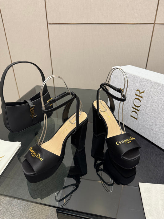 БОСОНІЖКИ DIOR 26S НА ВИСОКИХ ПІДБОРАХ 120 ММ З ЧОРНОГО АТЛАСУ