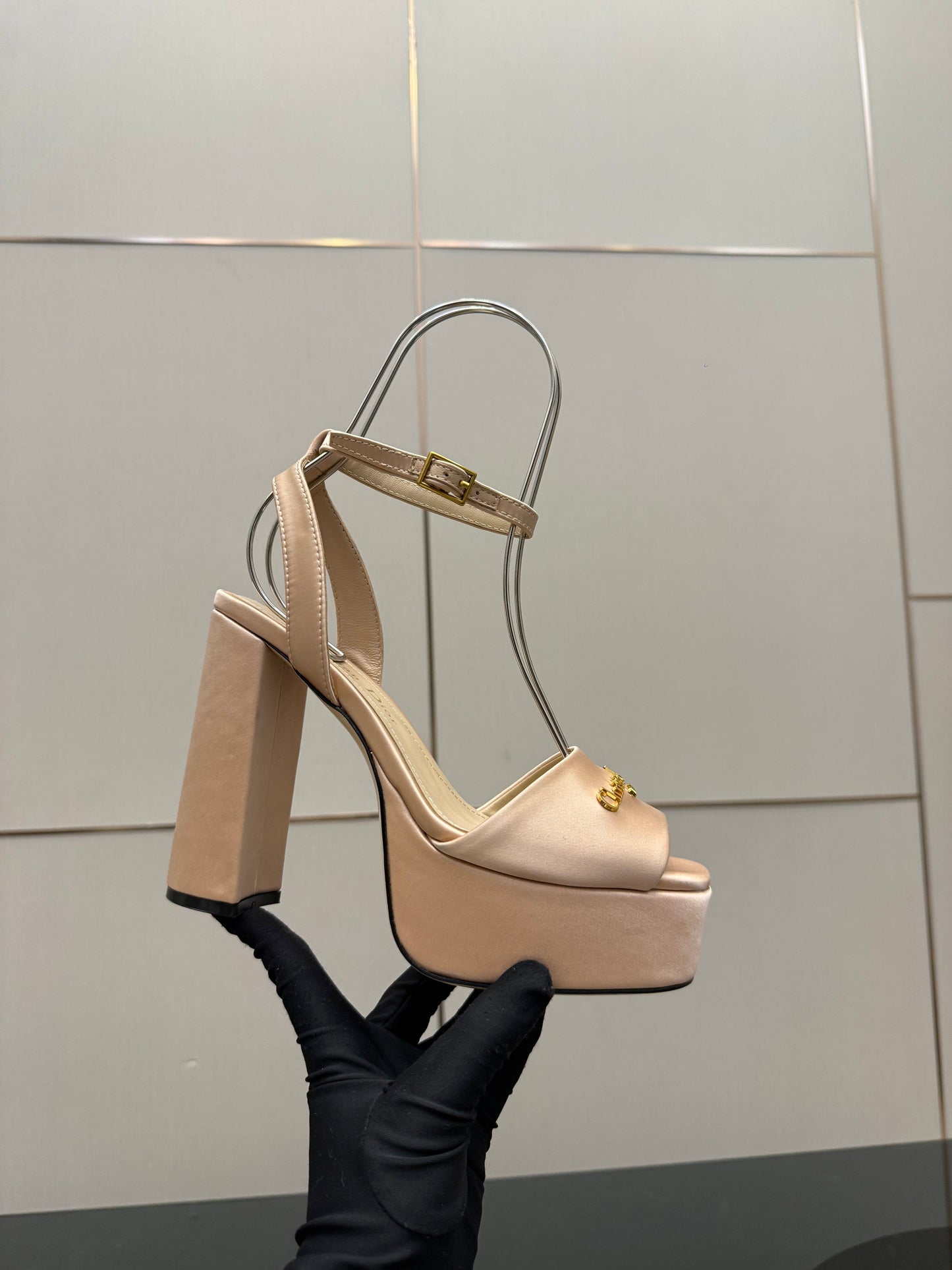 DIOR 26S HIGH HEEL SANDALS 120 MM IN NUDE BEIGE SATIN